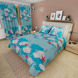 Combo Juego de Sabanas y Cortina Océano Azul Claro Para Cama Doble 140 X 190 Cm - SABANAS | Bylmo
