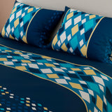 Combo Juego de Sabanas y Cortina Rombos Azul Oscuro Para Cama Doble 140 X 190 Cm - SABANAS | Bylmo