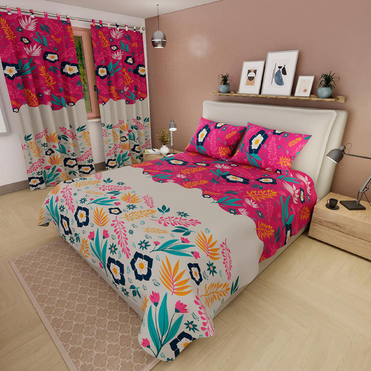 Juego de Sábanas Flores Fucsia y Blanco Para Cama Queen 160 X 190 Cm - SABANAS | Bylmo