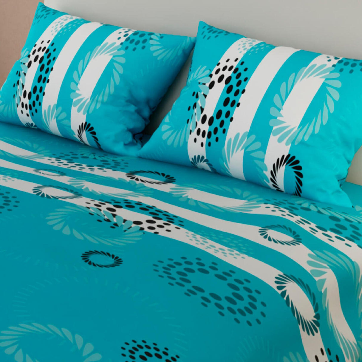 Juego de Sábanas Tropical Azul y Blanco Para Cama Queen 160 X 190 Cm - SABANAS | Bylmo