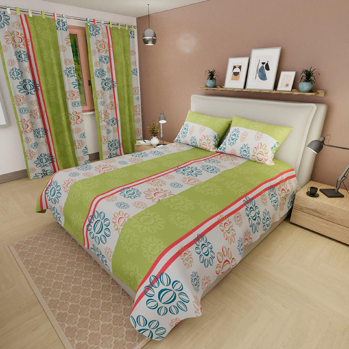 Juego de Sábanas Círculos Verde Limón y Blanco Para Cama Queen 160 X 190 Cm - SABANAS | Bylmo