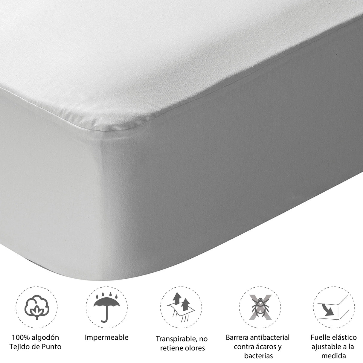 Protector de Colchón Impermeable Jersey Blanco Para Cama Queen 160 X 190 Cm - PROTECTORES DE COLCHON | Bylmo
