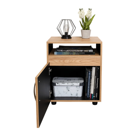 Mesa de Noche Barilo Fresno Europeo y Wengue 45x55cm Con Patas - MESAS DE NOCHE | Bylmo