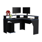 Escritorio Gamer Guma Wengue y Azul 127.9x88.5cm En L Sin Cajones - ESCRITORIOS | Bylmo