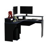 Escritorio Gamer Guma Wengue y Azul 127.9x88.5cm En L Sin Cajones - ESCRITORIOS | Bylmo
