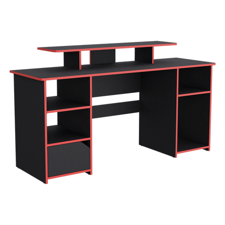 Escritorio Gamer Keria Wengue y Rojo 157.1x88.5cm Sin Cajones - ESCRITORIOS | Bylmo