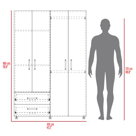 Closet Ankora Fresno Europeo y Wengue 120x180cm Con Dos Cajones y Dos Entrepaños - CLOSETS | Bylmo