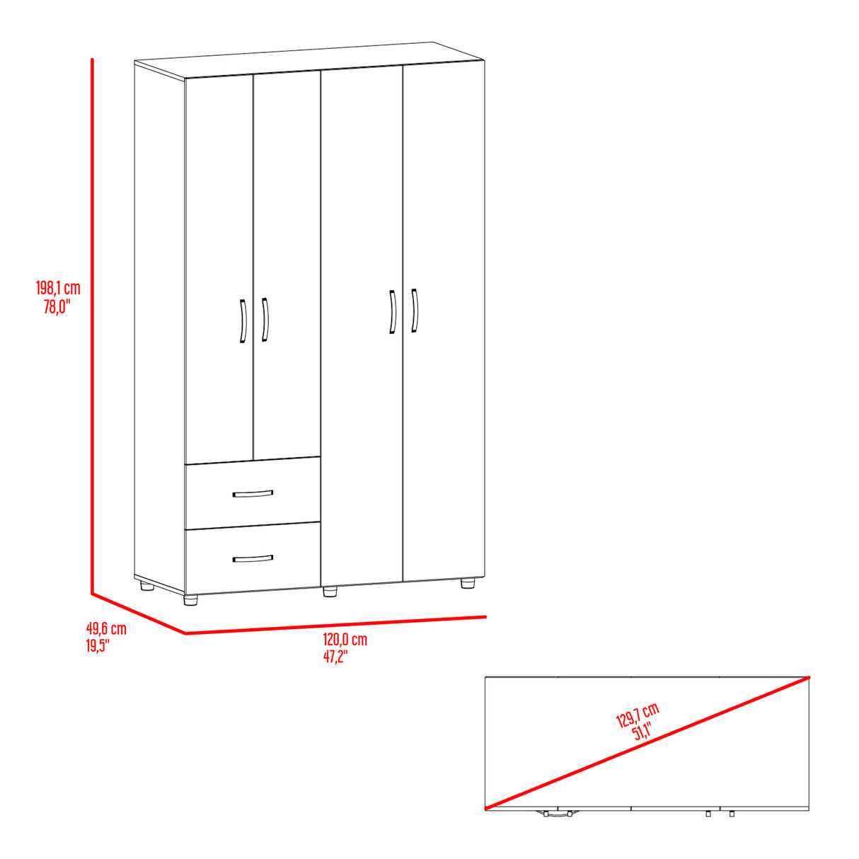 Closet Barilo Fresno Europeo y Wengue 120x200cm Con Dos Cajones y Cuatro Entrepaños - CLOSETS | Bylmo