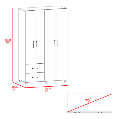 Closet Barilo Fresno Europeo y Wengue 120x200cm Con Dos Cajones y Cuatro Entrepaños - CLOSETS | Bylmo