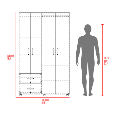 Closet Barilo Fresno Europeo y Wengue 120x200cm Con Dos Cajones y Cuatro Entrepaños - CLOSETS | Bylmo