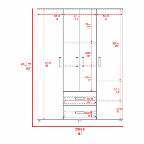 Closet Barilo Fresno Europeo y Wengue 150x200cm Con Dos Cajones y Cuatro Entrepaños - CLOSETS | Bylmo