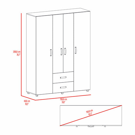 Closet Barilo Fresno Europeo y Wengue 150x200cm Con Dos Cajones y Cuatro Entrepaños - CLOSETS | Bylmo