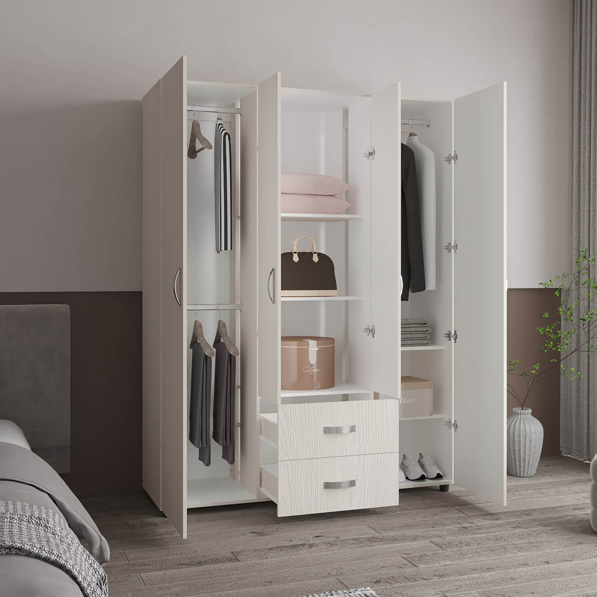 Closet Barilo Niebla y Blanco 150x200cm Con Dos Cajones y Cuatro Entrepaños - CLOSETS | Bylmo