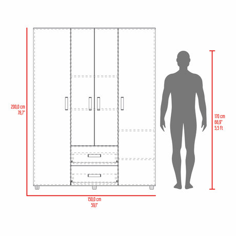 Closet Barilo Wengue 150x200cm Con Dos Cajones y Cuatro Entrepaños - CLOSETS | Bylmo
