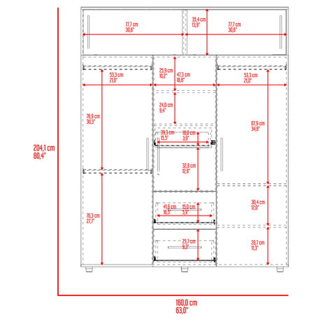 Closet Bigaf Fresno Europeo y Blanco 160x204cm Con Tres Cajones y Cuatro Entrepaños - CLOSETS | Bylmo