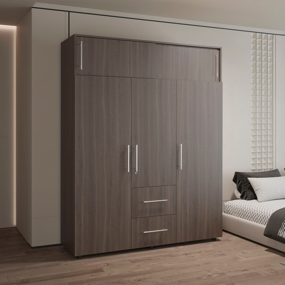 Closet Bigaf Milan y Wengue 160x204cm Con Tres Cajones y Cuatro Entrepaños - CLOSETS | Bylmo