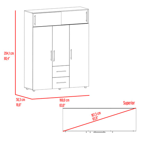 Closet Bigaf Milan y Wengue 160x204cm Con Tres Cajones y Cuatro Entrepaños - CLOSETS | Bylmo