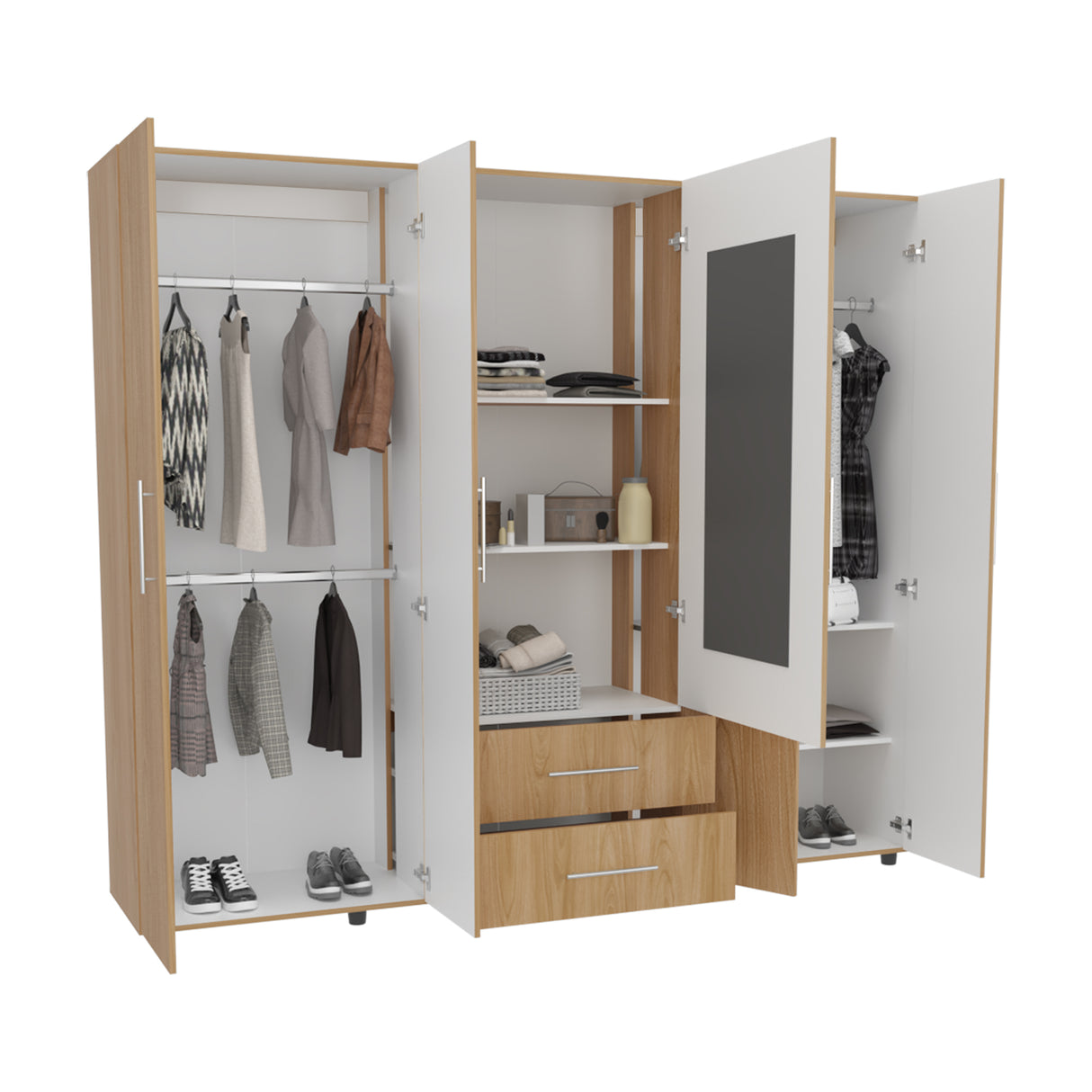 Closet Bigaf Fresno Europeo y Blanco 200x200cm Con Dos Cajones y Cuatro Entrepaños y Espejo - CLOSETS | Bylmo