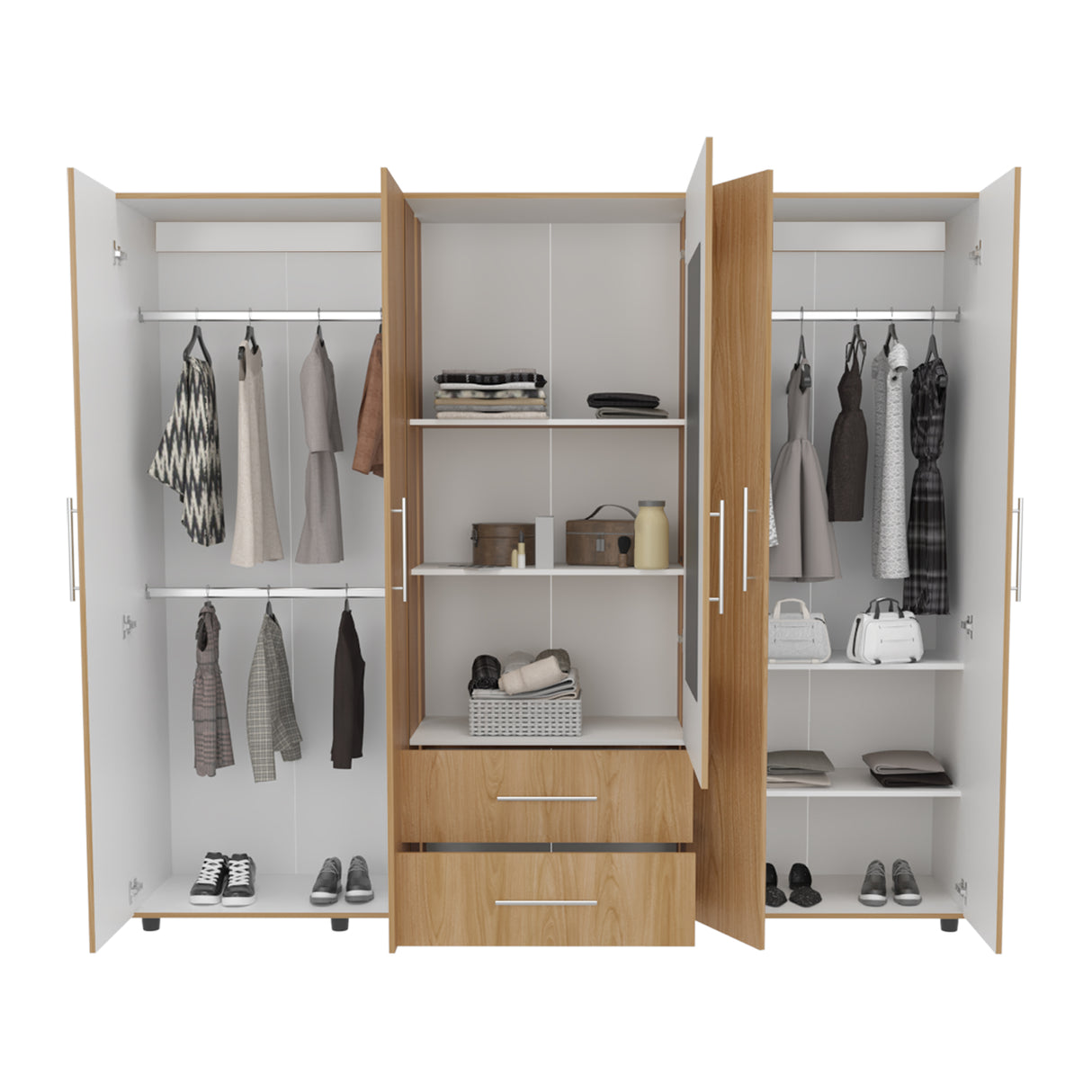 Closet Bigaf Fresno Europeo y Blanco 200x200cm Con Dos Cajones y Cuatro Entrepaños y Espejo - CLOSETS | Bylmo