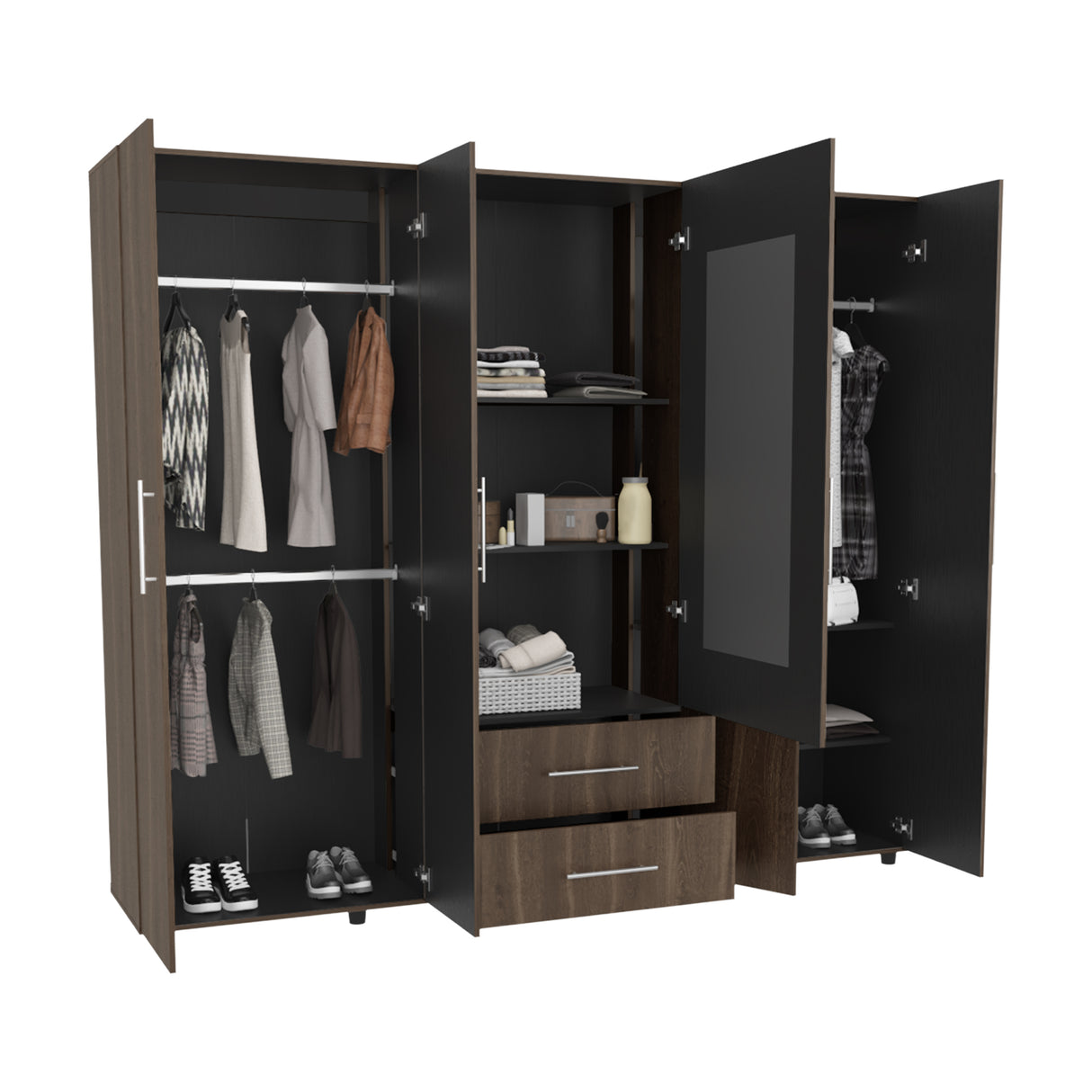 Closet Bigaf Milan y Wengue 230x200cm Con Dos Cajones y Cuatro Entrepaños y Espejo - CLOSETS | Bylmo