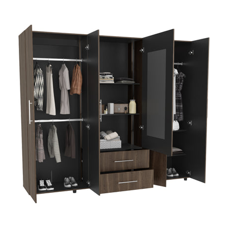 Closet Bigaf Milan y Wengue 230x200cm Con Dos Cajones y Cuatro Entrepaños y Espejo - CLOSETS | Bylmo