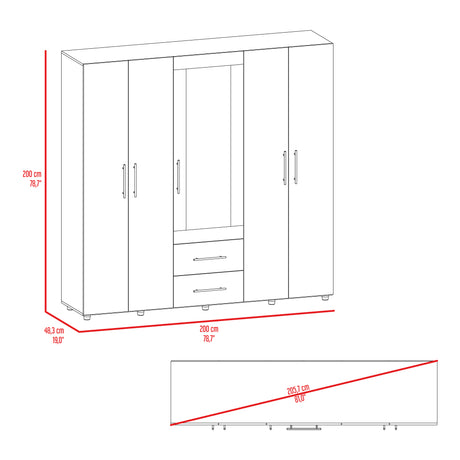Closet Bigaf Milan y Wengue 230x200cm Con Dos Cajones y Cuatro Entrepaños y Espejo - CLOSETS | Bylmo