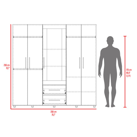 Closet Bigaf Milan y Wengue 230x200cm Con Dos Cajones y Cuatro Entrepaños y Espejo - CLOSETS | Bylmo