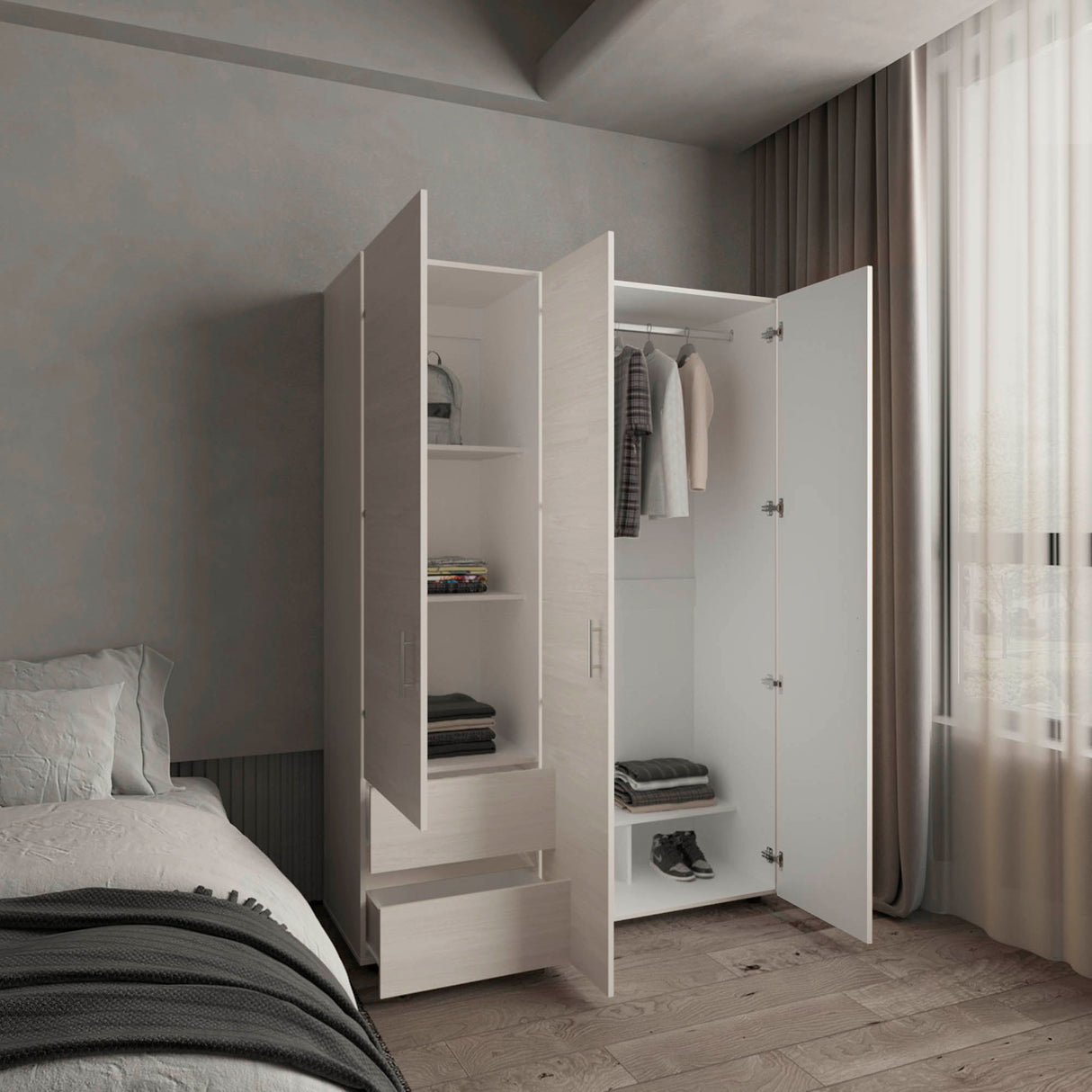 Closet Dassel Niebla y Blanco 140x200cm Con Dos Cajones y Dos Entrepaños - CLOSETS | Bylmo
