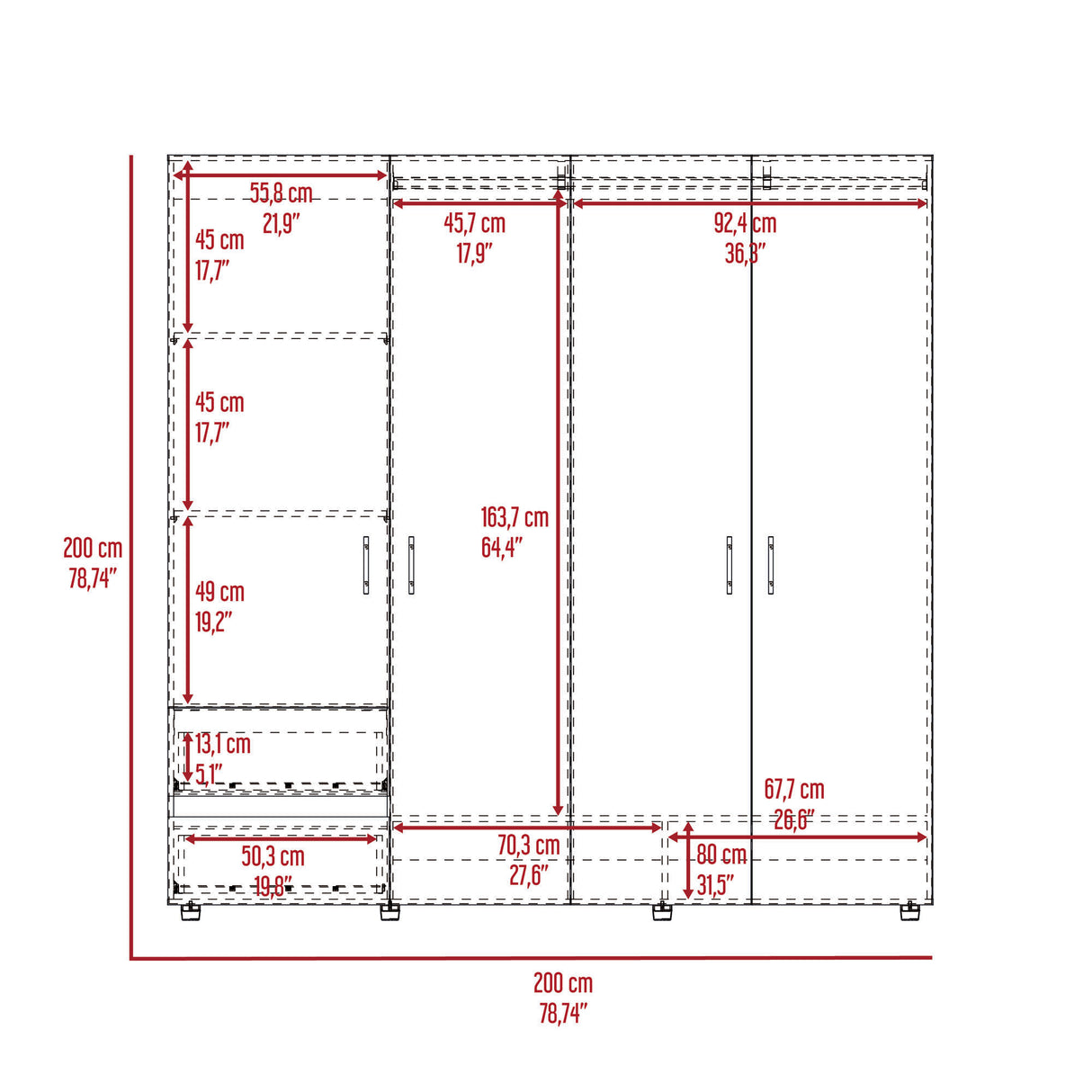 Closet Dassel Niebla y Blanco 200x200cm Con Dos Cajones y Tres Entrepaños - CLOSETS | Bylmo