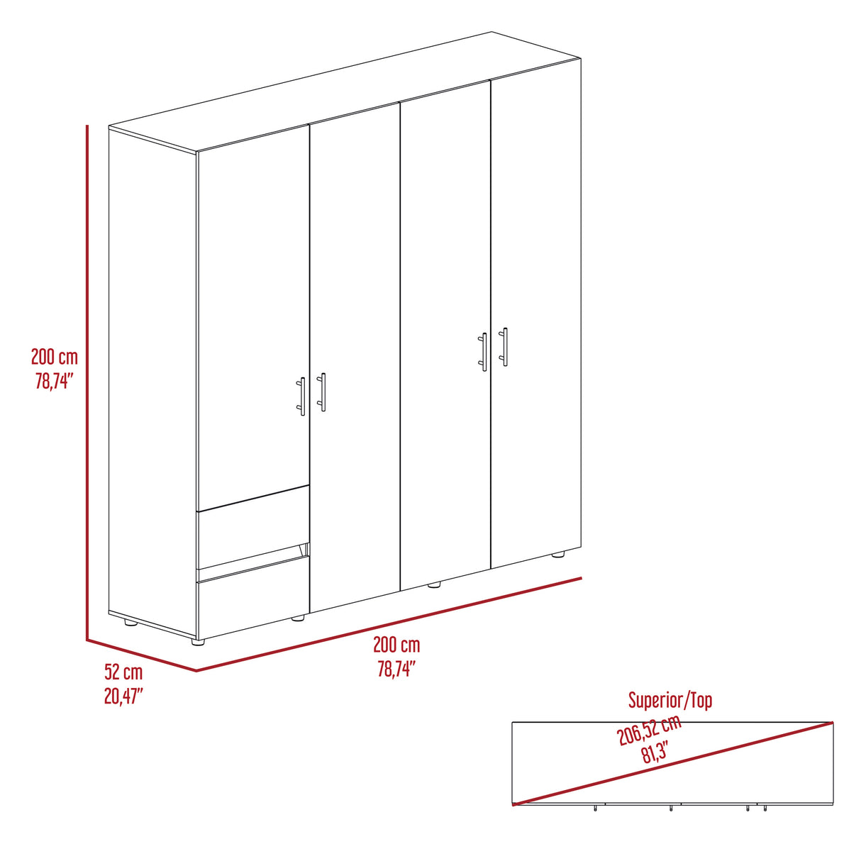 Closet Dassel Niebla y Blanco 200x200cm Con Dos Cajones y Tres Entrepaños - CLOSETS | Bylmo