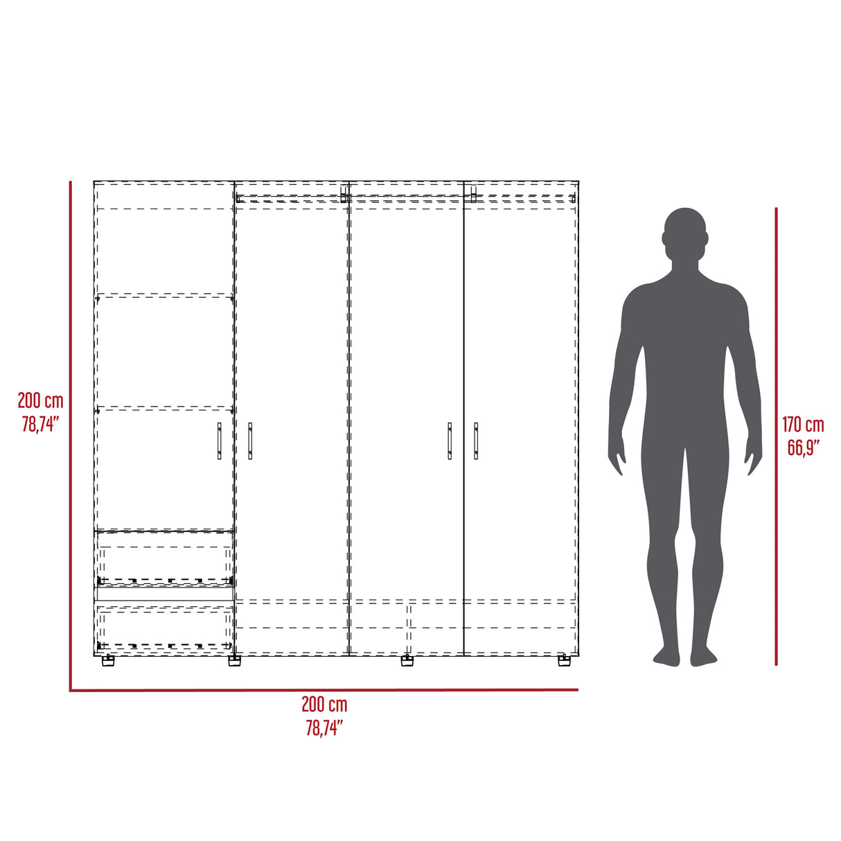 Closet Dassel Niebla y Blanco 200x200cm Con Dos Cajones y Tres Entrepaños - CLOSETS | Bylmo