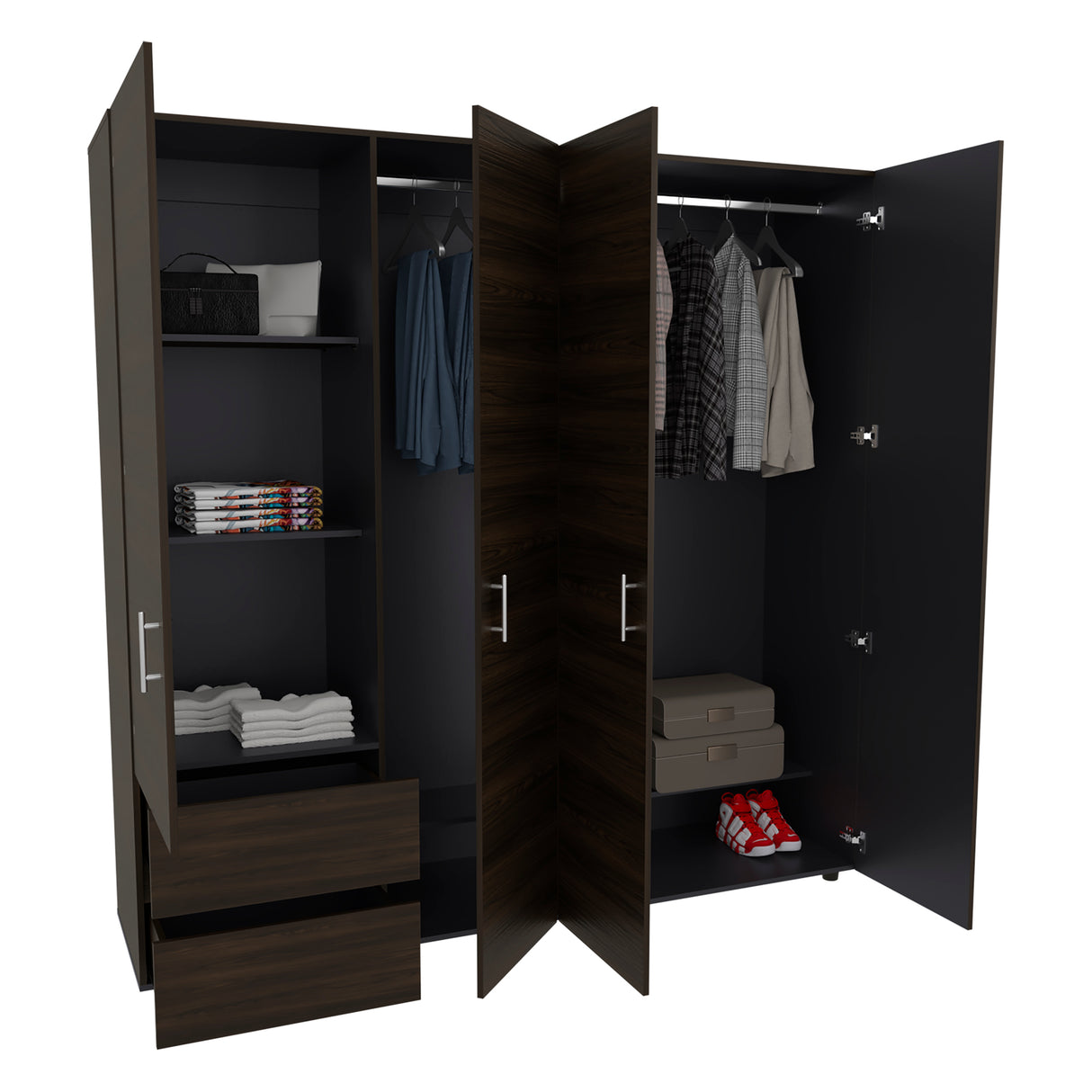 Closet Dassel Nogal y Wengue 200x200cm Con Dos Cajones y Tres Entrepaños - CLOSETS | Bylmo