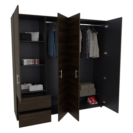 Closet Dassel Nogal y Wengue 200x200cm Con Dos Cajones y Tres Entrepaños - CLOSETS | Bylmo