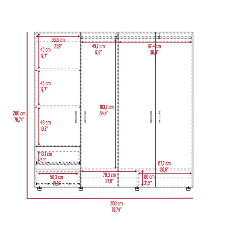 Closet Dassel Nogal y Wengue 200x200cm Con Dos Cajones y Tres Entrepaños - CLOSETS | Bylmo