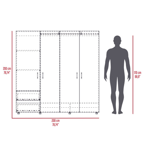 Closet Dassel Nogal y Wengue 200x200cm Con Dos Cajones y Tres Entrepaños - CLOSETS | Bylmo