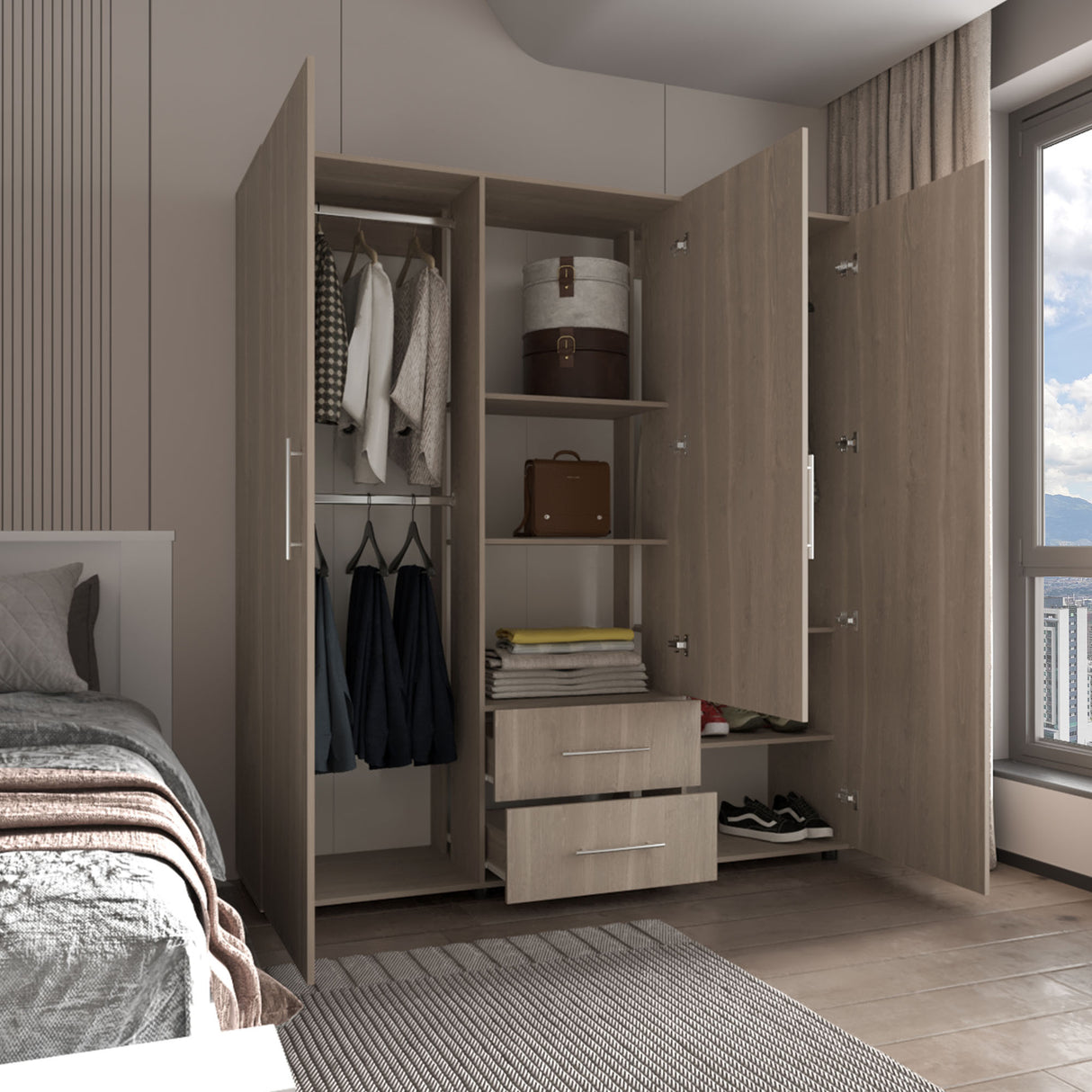 Closet Grayson Bardolino y Blanco 180x200cm Con Dos Cajones y Tres Entrepaños y Espejo - CLOSETS | Bylmo