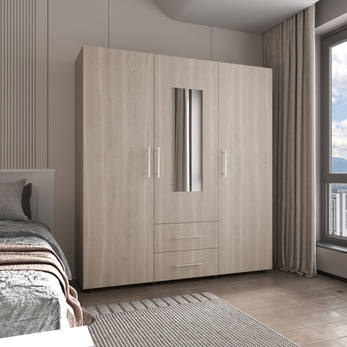 Closet Grayson Bardolino y Blanco 180x200cm Con Dos Cajones y Tres Entrepaños y Espejo - CLOSETS | Bylmo