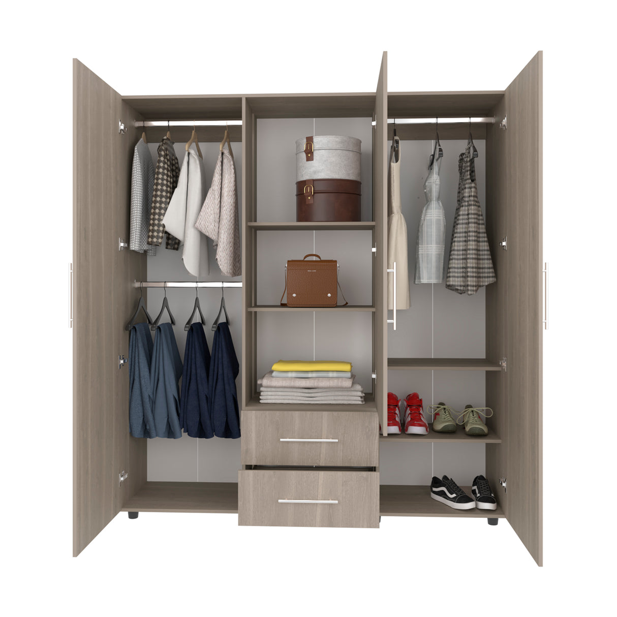 Closet Grayson Bardolino y Blanco 180x200cm Con Dos Cajones y Tres Entrepaños y Espejo - CLOSETS | Bylmo