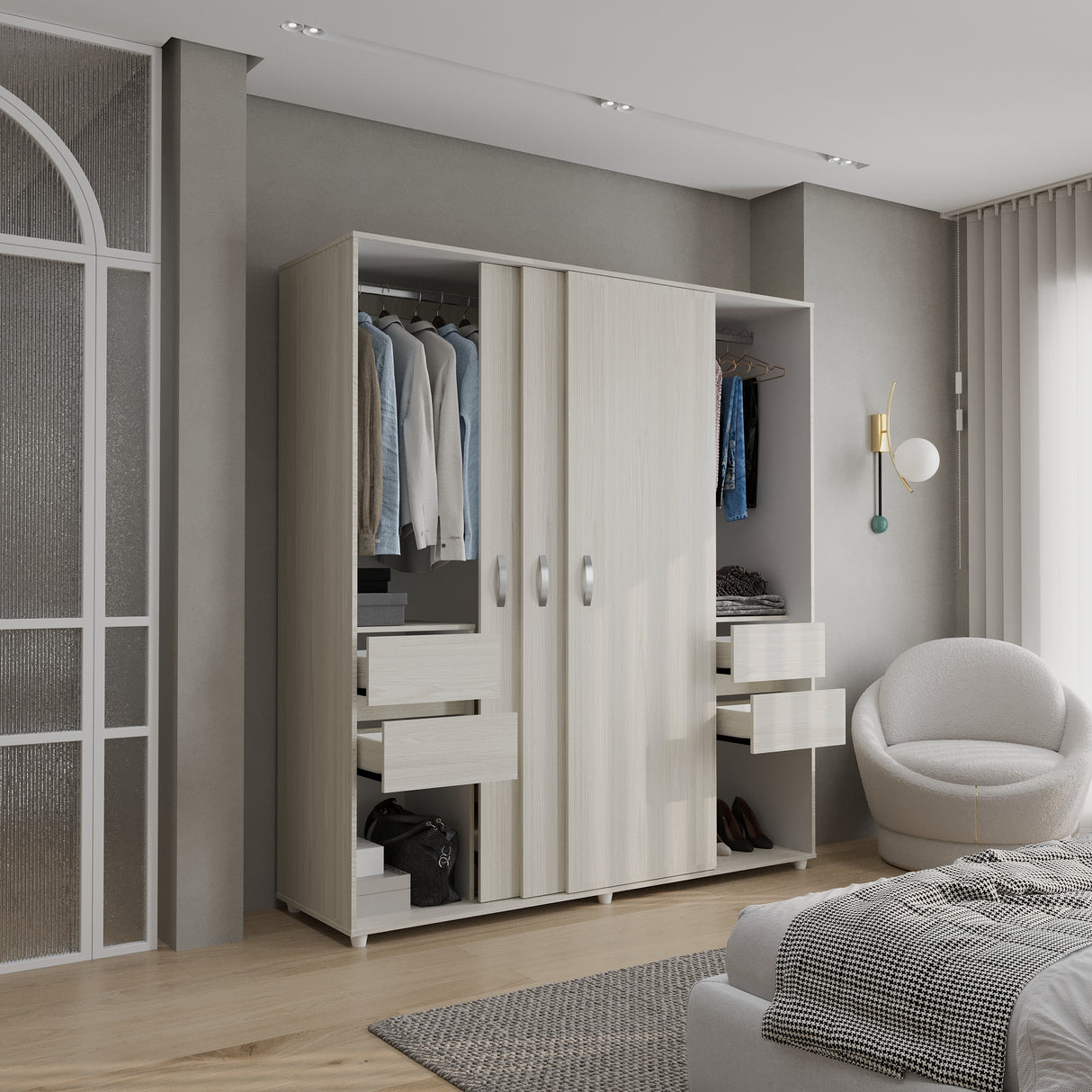 Closet Berlin Niebla y Blanco 180x200cm Con Cuatro Cajones y Dos Entrepaños - CLOSETS | Bylmo
