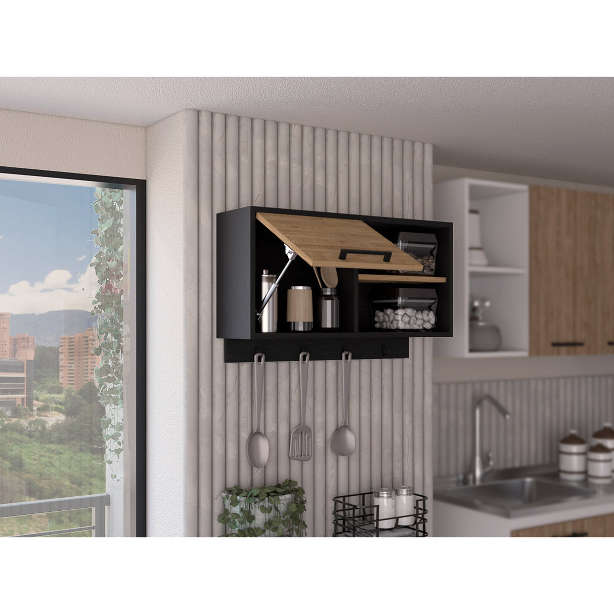Mueble Auxiliar de Cocina Buxton Wengue y Miel 70x41.95cm Con Tres Compartimientos - BARRAS Y MUEBLES AUXILIARES | Bylmo