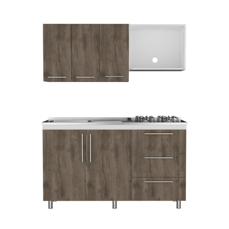 Cocina Alarcon Bellota y Blanco 150x60cm Con Mesón Estufa y Pozuelo Perforacion Izquierda - COCINAS | Bylmo