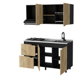 Cocina Maui Duna y Wengue 150x60cm Con Mesón Estufa y Pozuelo Perforacion Derecha - COCINAS | Bylmo
