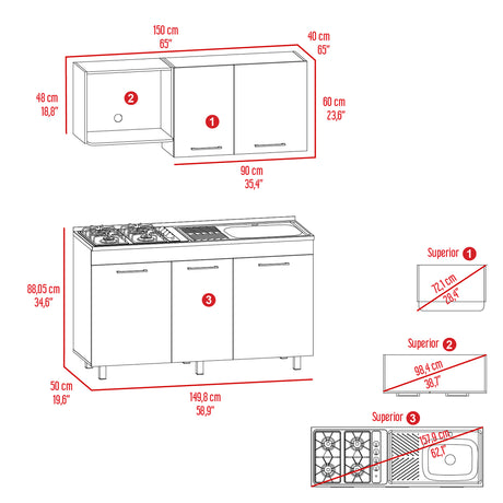 Cocina Miro Eco Duna y Blanco 150x60cm Con Mesón Estufa y Pozuelo Perforacion Derecha - COCINAS | Bylmo