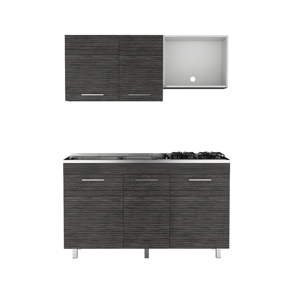 Cocina Miro Ceniza y Blanco 150x60cm Con Mesón Estufa y Pozuelo Perforacion Izquierda - COCINAS | Bylmo