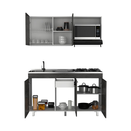 Cocina Miro Ceniza y Blanco 150x60cm Con Mesón Estufa y Pozuelo Perforacion Izquierda - COCINAS | Bylmo