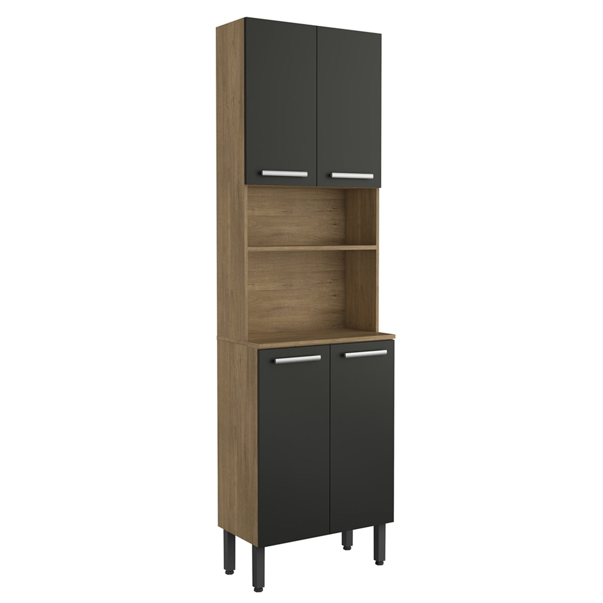 Alacena Negro y Grafito 70x198cm Con Cuatro Puertas y Con Patas - ALACENAS Y MUEBLES MICROONDAS | Bylmo