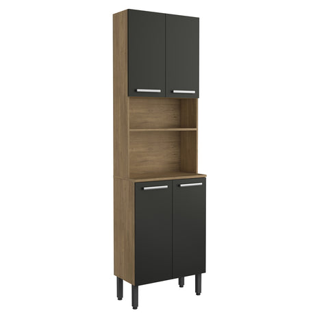 Alacena Negro y Grafito 70x198cm Con Cuatro Puertas y Con Patas - ALACENAS Y MUEBLES MICROONDAS | Bylmo