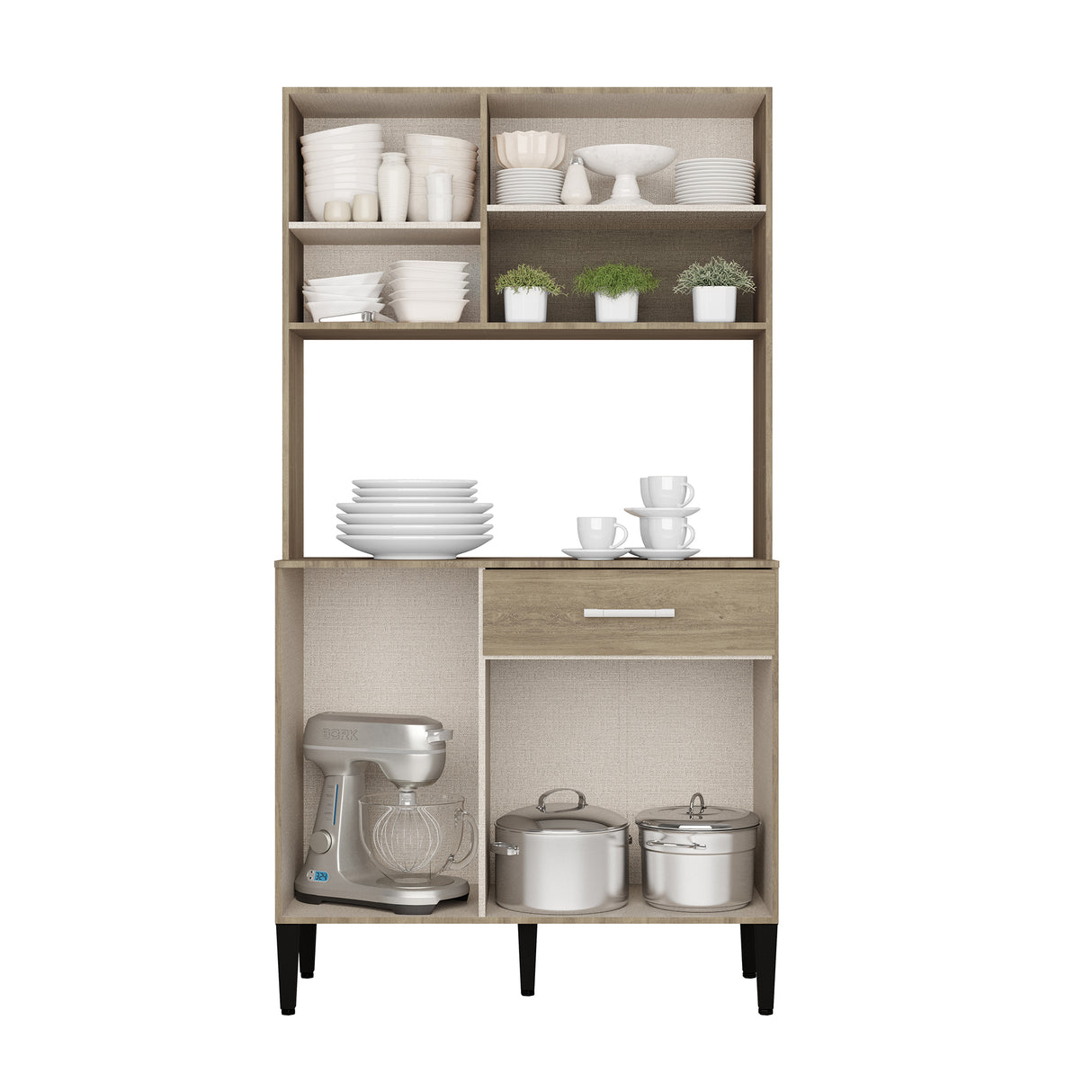 Alacena Roble 92x172cm Con Seis Puertas y Con Patas - ALACENAS Y MUEBLES MICROONDAS | Bylmo