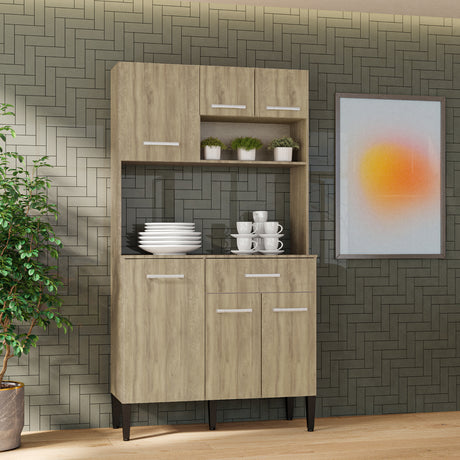 Alacena Roble 92x172cm Con Seis Puertas y Con Patas - ALACENAS Y MUEBLES MICROONDAS | Bylmo