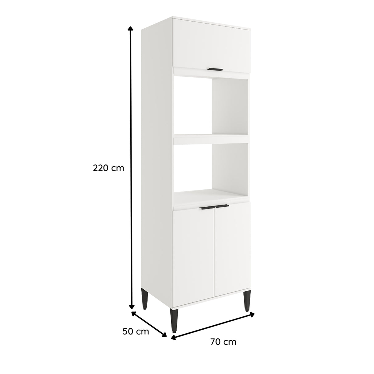 Alacena Blanco 70x220cm Con Tres Puertas y Con Patas - ALACENAS Y MUEBLES MICROONDAS | Bylmo